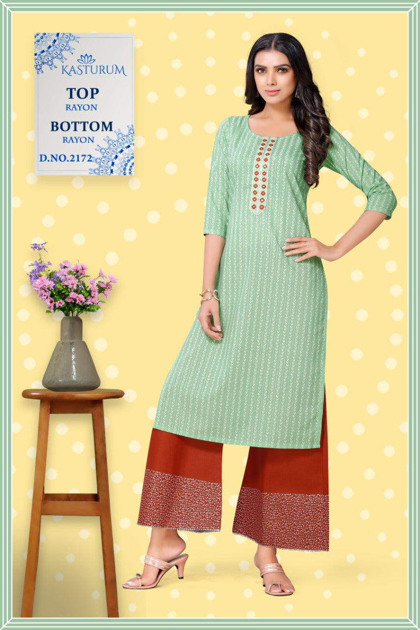Aqua Rayon with Embroidery Indian Ethnic kurti with dupata
