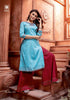 Aqua Silk Fabric –Bandhej Gold Print with Gotta Patti & Thread Indian Ethnic kurti with dupata