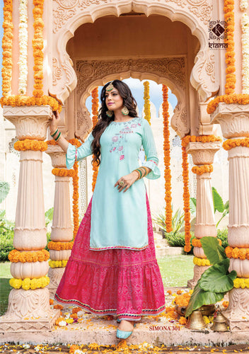 Aqua Viscose Lurex with Thread Indian Ethnic kurti with dupata