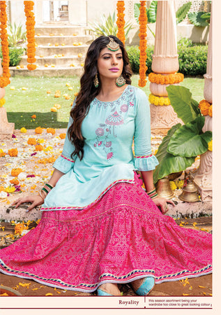 Aqua Viscose Lurex with Thread Indian Ethnic kurti with dupata