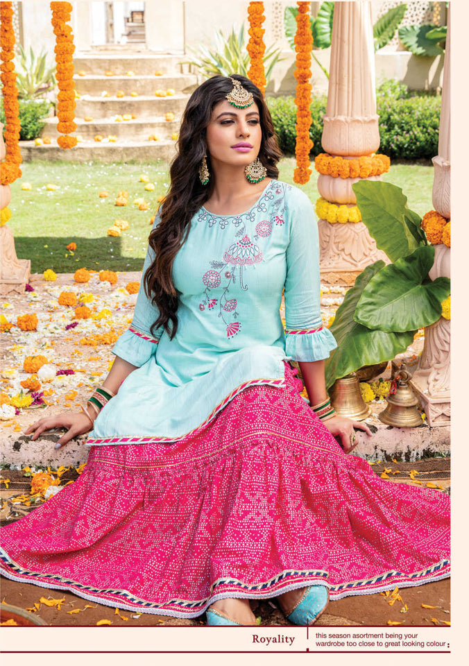 Aqua Viscose Lurex with Thread Indian Ethnic kurti with dupata