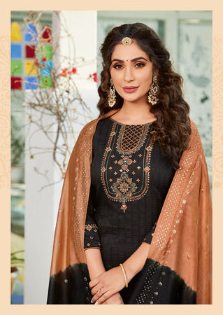 Black Chinon Weaving Sequence with Heavy Organza Embroidery Indian ethnic kurta with dupata