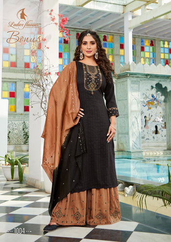 Black Chinon Weaving Sequence with Heavy Organza Embroidery Indian ethnic kurta with dupata