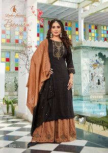 Black Chinon Weaving Sequence with Heavy Organza Embroidery Indian ethnic kurta with dupata