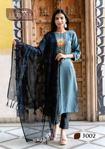 Aqua Premium Rayon Slub Embroidery Indian Ethnic kurti with dupata