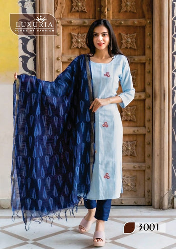 Aqua Premium Rayon Slub Embroidery Indian Ethnic kurti with dupata