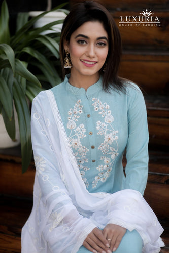 Aqua Premium Rayon Slub Fancy Indian Ethnic kurti with dupata