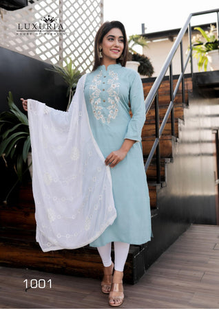 Aqua Premium Rayon Slub Fancy Indian Ethnic kurti with dupata
