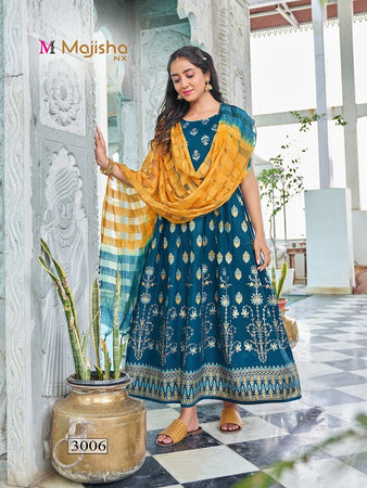Aqua Rayon with Foil Print Indian Ethnic kurti with dupata