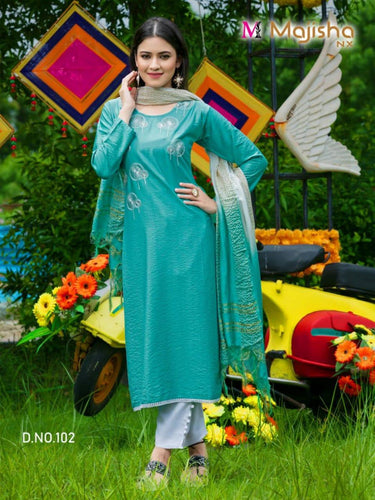 Aqua Viscose Silk Heavy Rayon with Indian Ethnic kurti with dupata