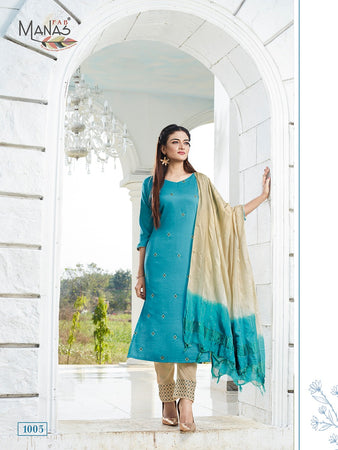 Aqua Chinon Silk Indian Ethnic kurti with dupata