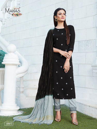 Black Chinon Silk Indian Ethnic kurti with dupata