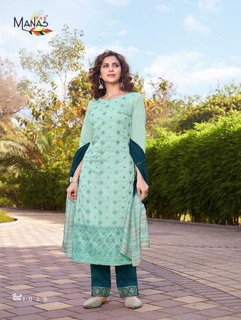 Aqua Fancy Fabric with Lucknowi Embroidery Work with Inner Indian Ethnic kurti with dupata