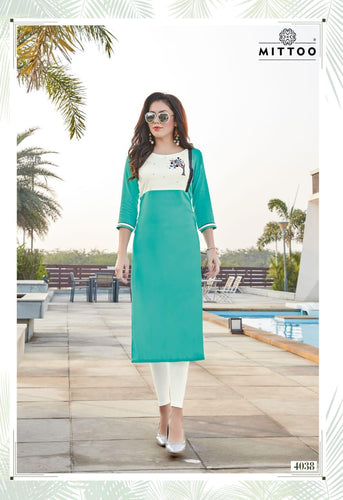Aqua Rayon with Embroidery & Katha Indian Ethnic kurti with dupata