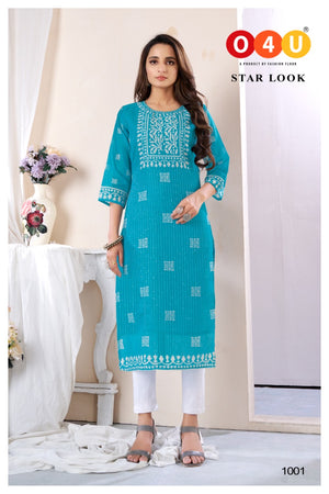 Aqua Heavy Chanderi with Beautiful Sequence Work & Batik Style Digital Print with Crepe Inner Indian Ethnic kurti with dupata