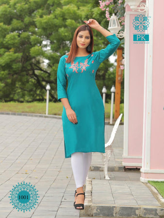 Aqua Heavy Cotton with Embroidery Indian Ethnic kurti with dupata