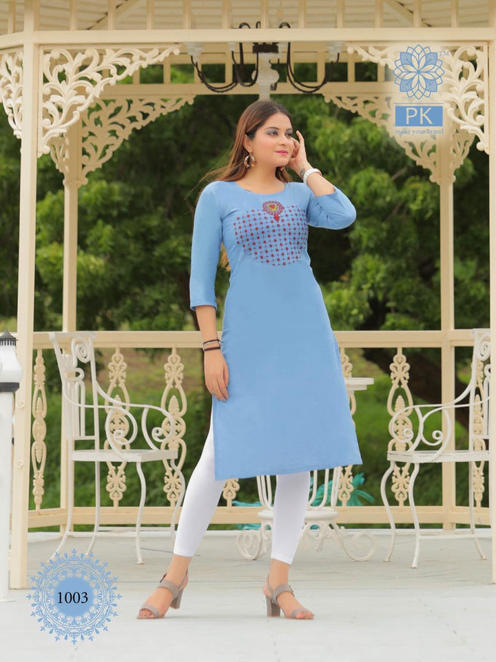 Aqua Heavy Cotton with Embroidery Indian Ethnic kurti with dupata