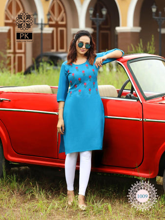 Aqua Heavy Cotton with Beautiful Embroidery Indian Ethnic kurti with dupata