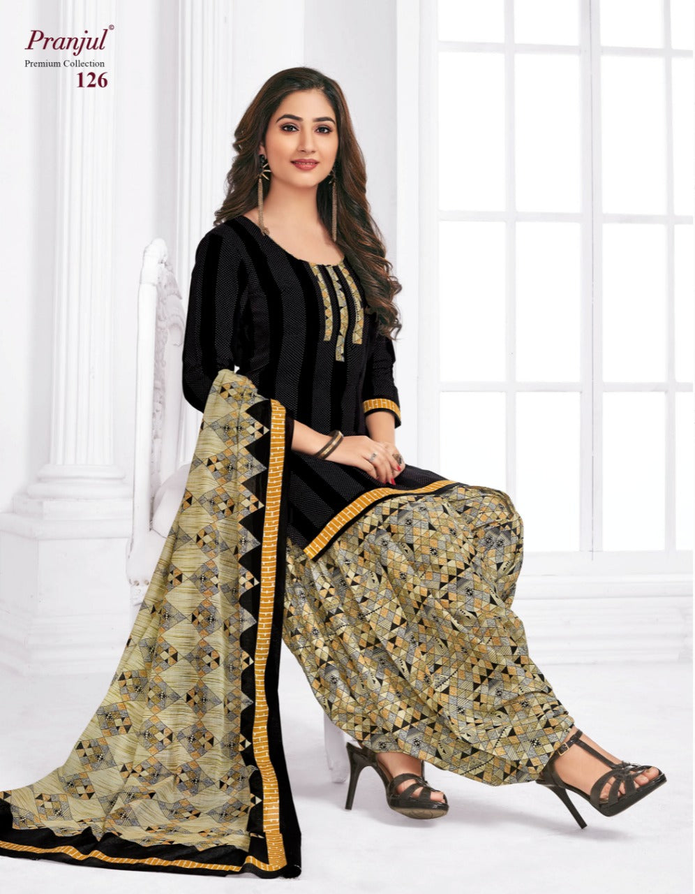 Black Cotton Indian women's salwar kameez with dupatta ready to wear