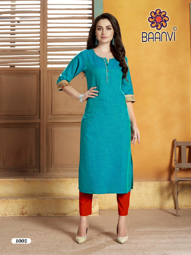 Aqua Rayon Two Tone Slub Indian Ethnic kurti with dupata