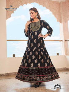 Black  Rayon with Foil Print Indian ethnic kurta with dupata