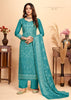 Aqua Pashmina Jacquard Indian women's salwar kameez with dupatta ready to wear