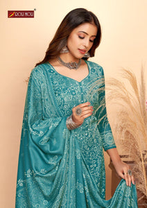 Aqua Pashmina Jacquard Indian women's salwar kameez with dupatta ready to wear