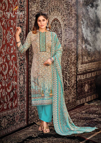 Aqua Pashmina Jacquard Indian women's salwar kameez with dupatta ready to wear