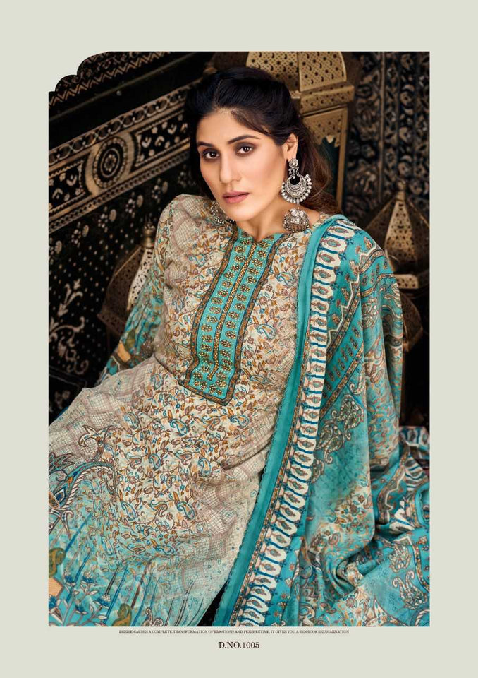 Aqua Pashmina Jacquard Indian women's salwar kameez with dupatta ready to wear