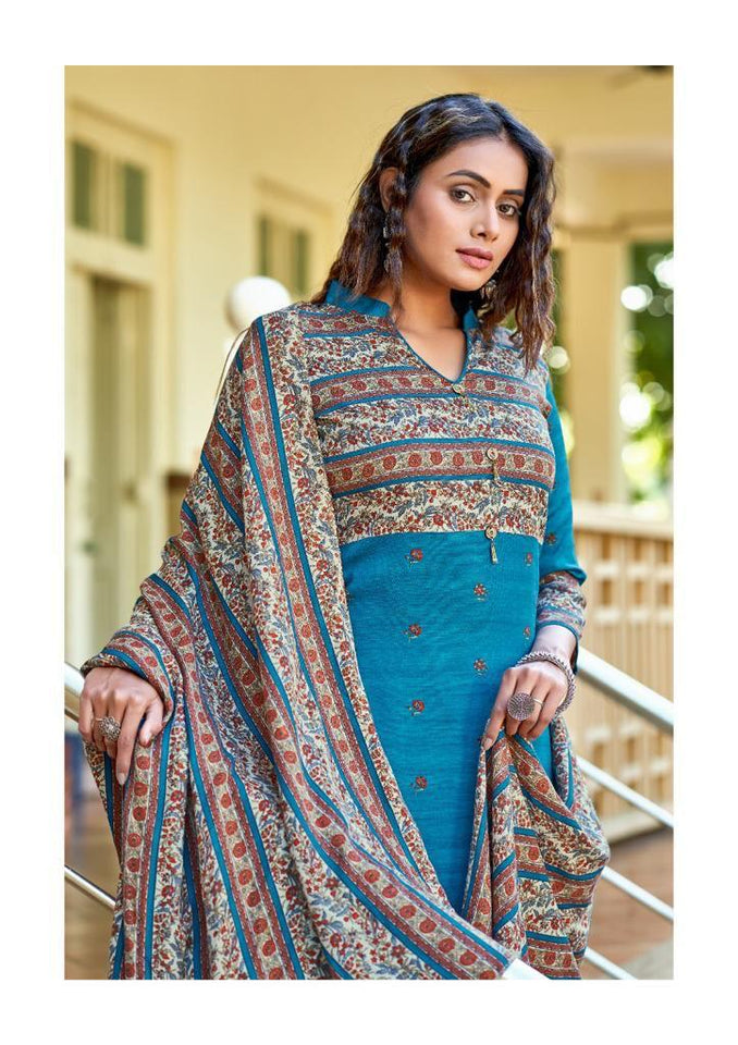 Aqua Pashmina Spun Indian women's salwar kameez with dupatta ready to wear