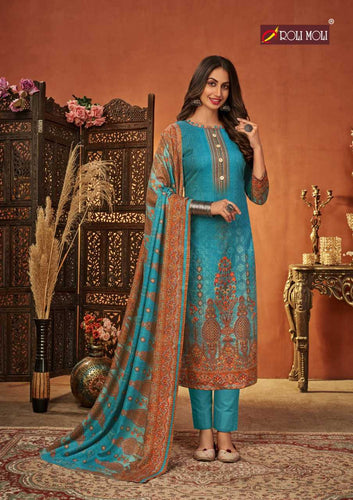 Aqua Pashmina Spun Indian women's salwar kameez with dupatta ready to wear