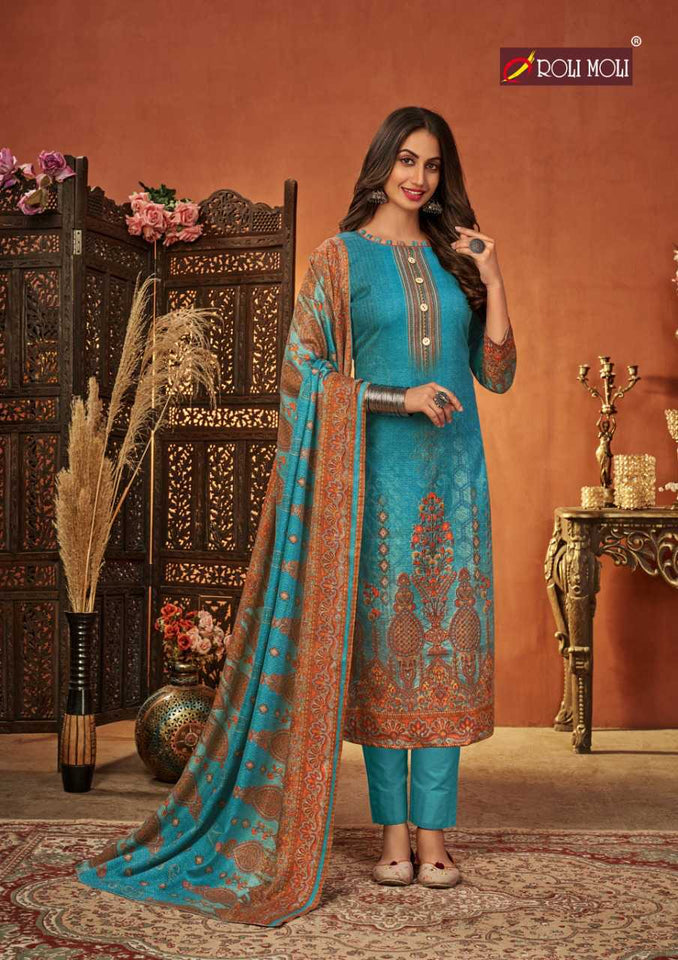Aqua Pashmina Spun Indian women's salwar kameez with dupatta ready to wear
