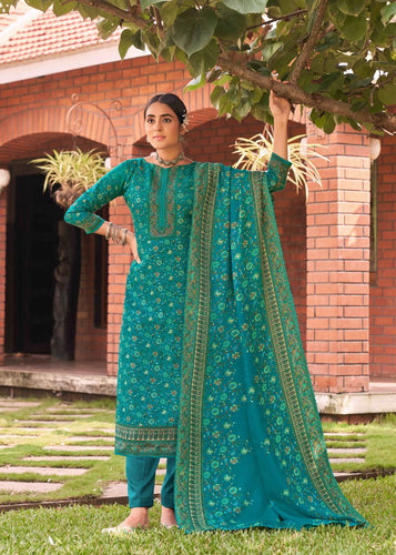 Aqua Pashmina Jacquard Indian women's salwar kameez with dupatta ready to wear