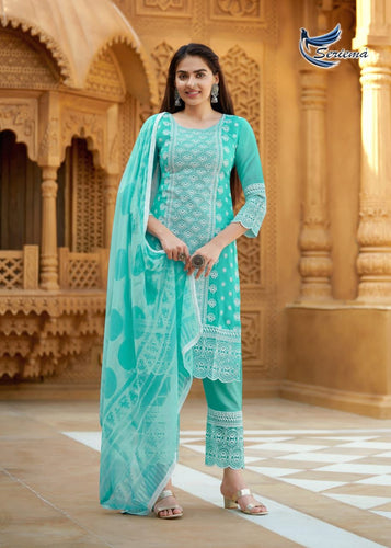 Aqua Fox Georgette with Heavy Shifli Work & Sleeve Indian ethnic kurti with dupata