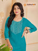 Aqua Rayon Cotton with Neck & Sleeves Embroidery Indian Ethnic kurti with dupata