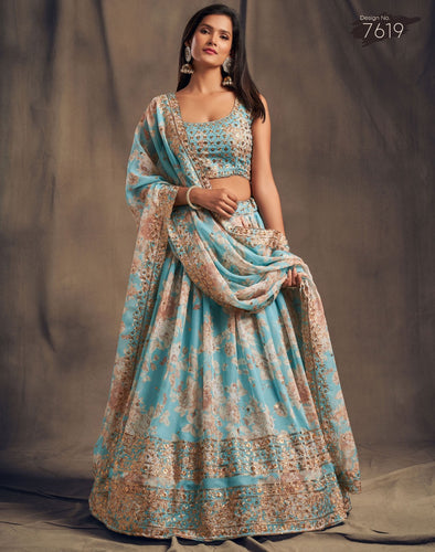 Aqua Organza Indian women's salwar kameez with dupatta ready to wear