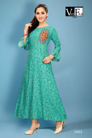 Aqua  Premium Rayon Print Touch Up with Embroidery Indian Ethnic kurti with dupata