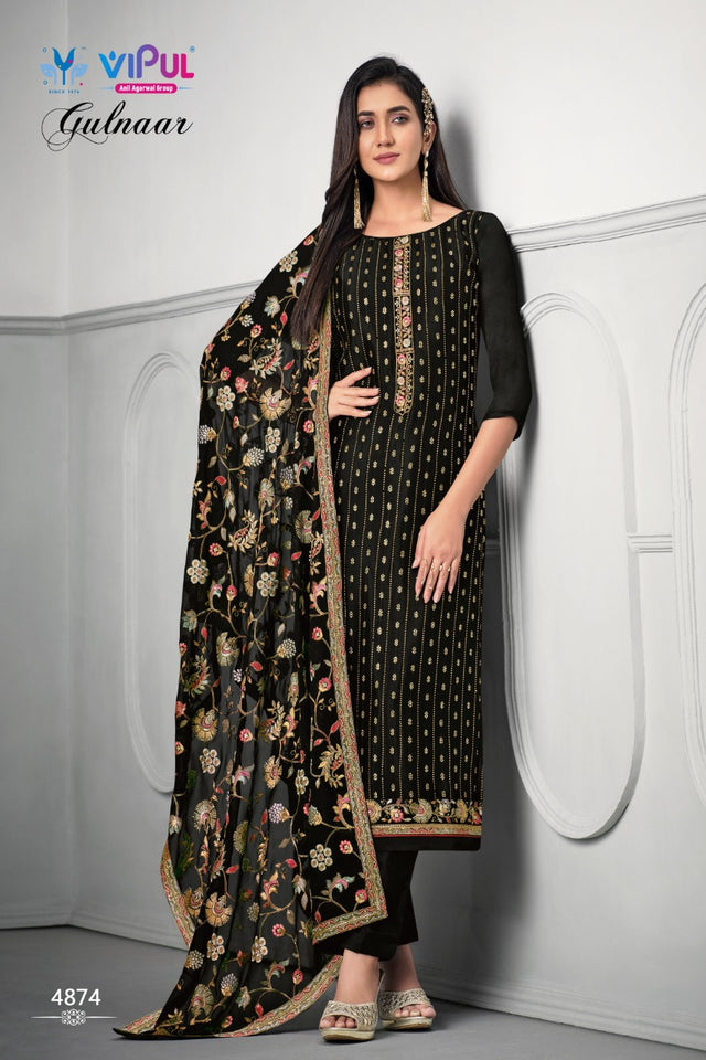 Black Chinon Indian women's salwar kameez with dupatta ready to wear