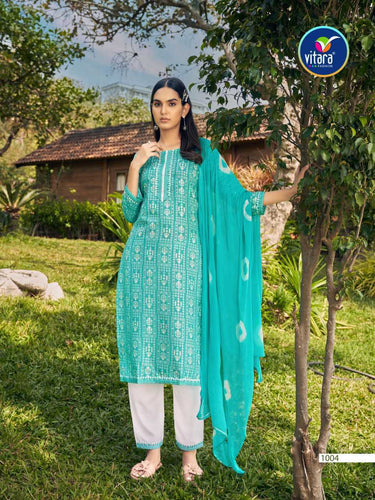 Aqua Rayon Print with Foil & Embroidery Indian Ethnic kurti with dupata
