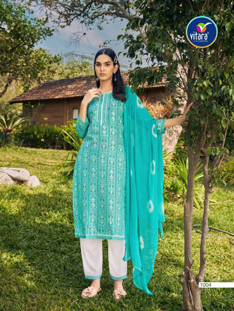 Aqua Rayon Print with Foil & Embroidery Indian Ethnic kurti with dupata