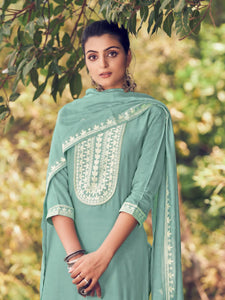 Aqua Viscose Chanderi with Embroidery Indian Ethnic Kurti With Dupata