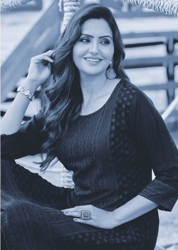 Black Finest Quality Rayon Chikan Indian Ethnic kurti with dupata