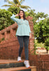 Aqua Rayon Base Self Weaving with Machine Embroidery Indian Ethnic Kurti With Dupata