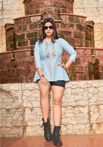 Aqua Rayon Base Self Weaving with Machine Embroidery Indian Ethnic Kurti With Dupata