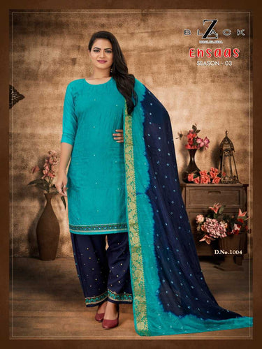 Aqua Rayon Mirror Indian women's salwar kameez with dupatta ready to wear