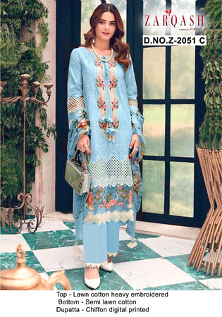 Aqua Lawn Cotton Indian women's salwar kameez with dupatta ready to wear