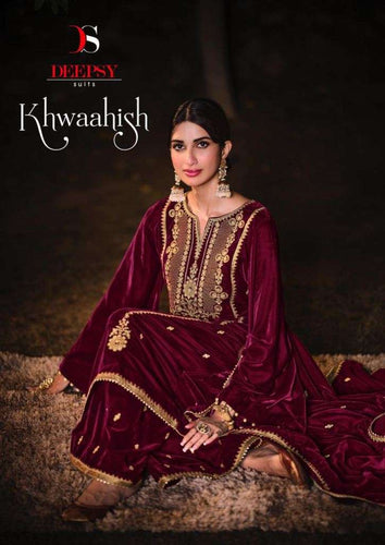 Purple Velvet Indian women's salwar kameez with dupatta ready to wear