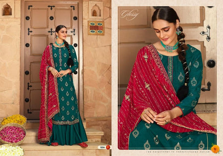 Green Viscose Dola jacquard Indian women's salwar kameez with dupatta ready to wear