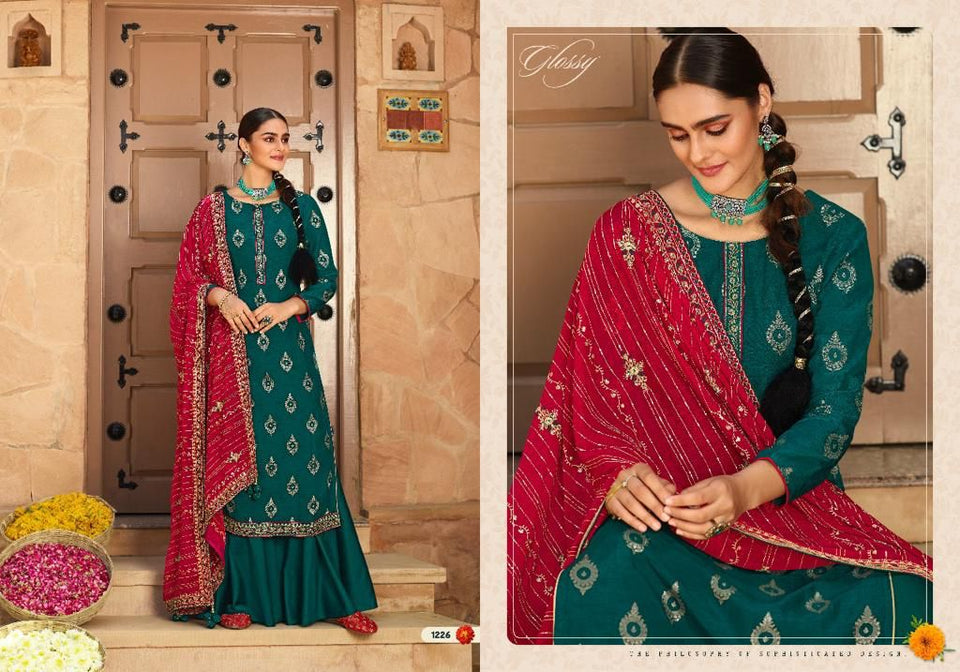 Green Viscose Dola jacquard Indian women's salwar kameez with dupatta ready to wear