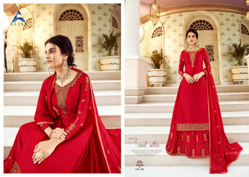 Red Satin Georgette Indian women's salwar kameez with dupatta ready to wear